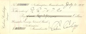 Calvin Coolidge signed Check dated 1914 - Autograph Check - Presidential